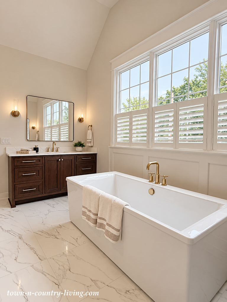 free standing tub in primary bathroom