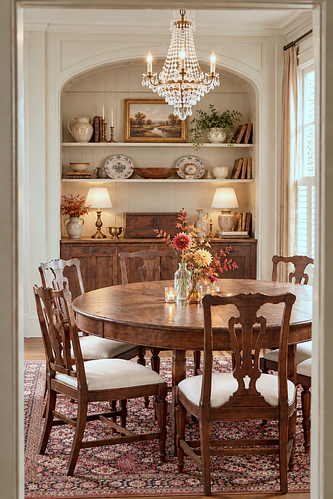 traditional dining room in warm colors