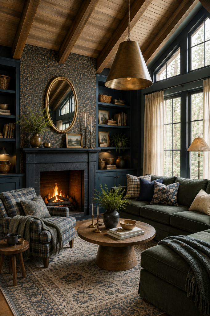 moody living room in dark blue