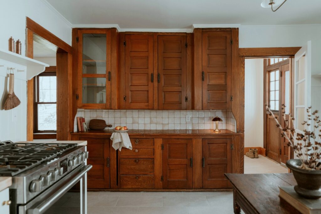 built-in wood cabinetry in historic kitchen