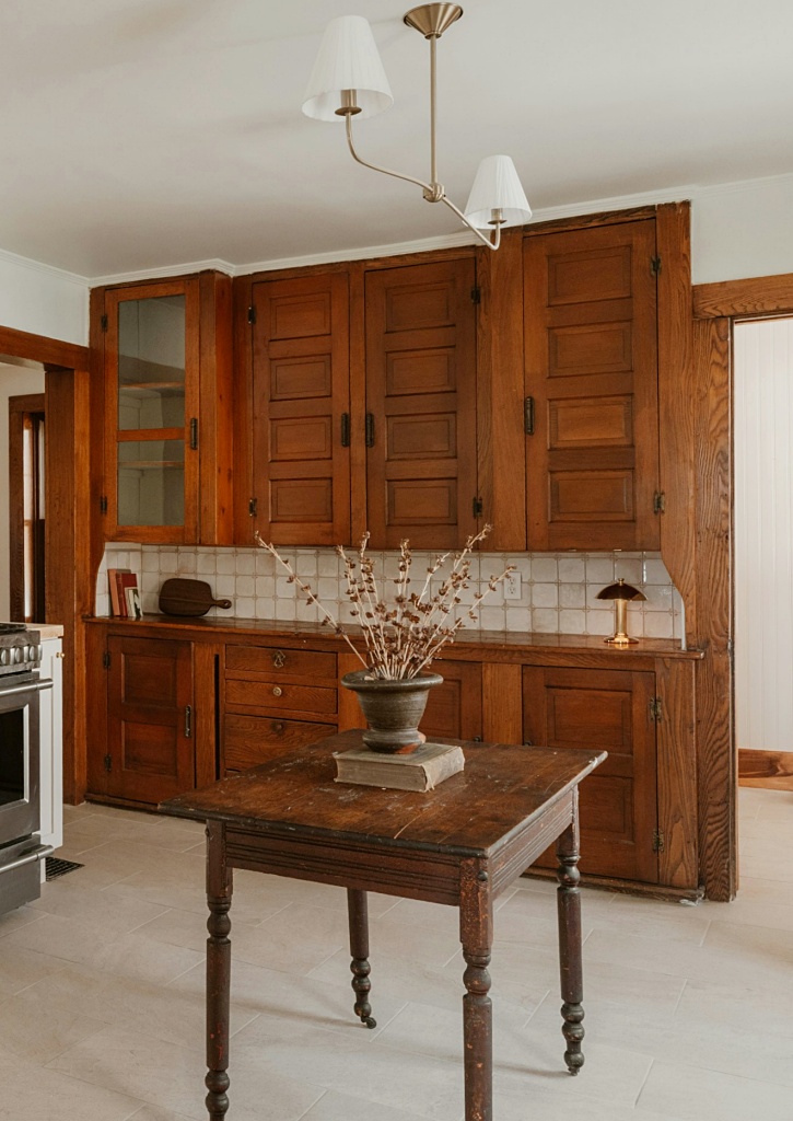 natural wood built-in cabinet in historic kitchen