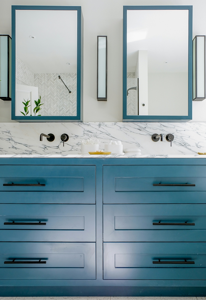 beautiful blue bathroom vanity and mirrors