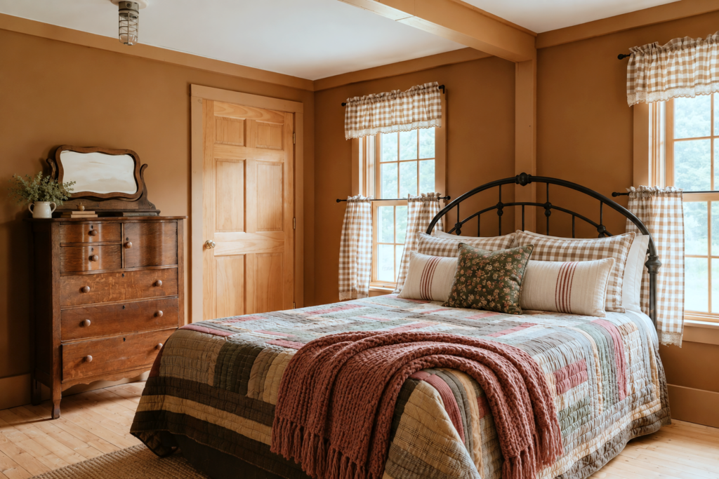 cozy neutral bedroom with warm colors