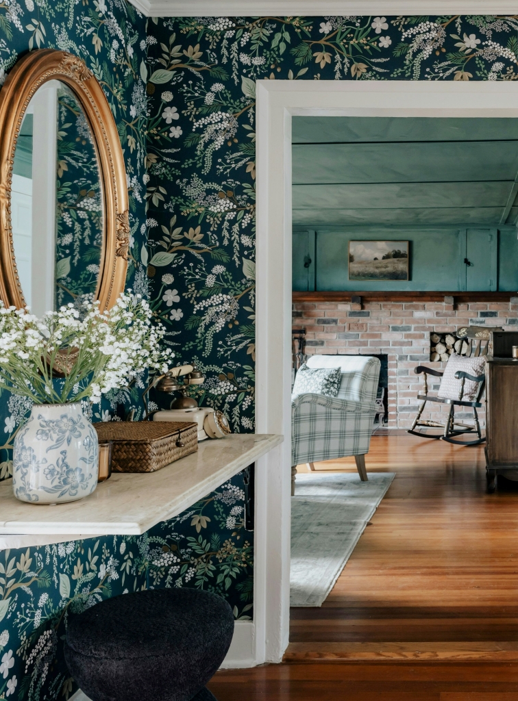 wallpapered entryway