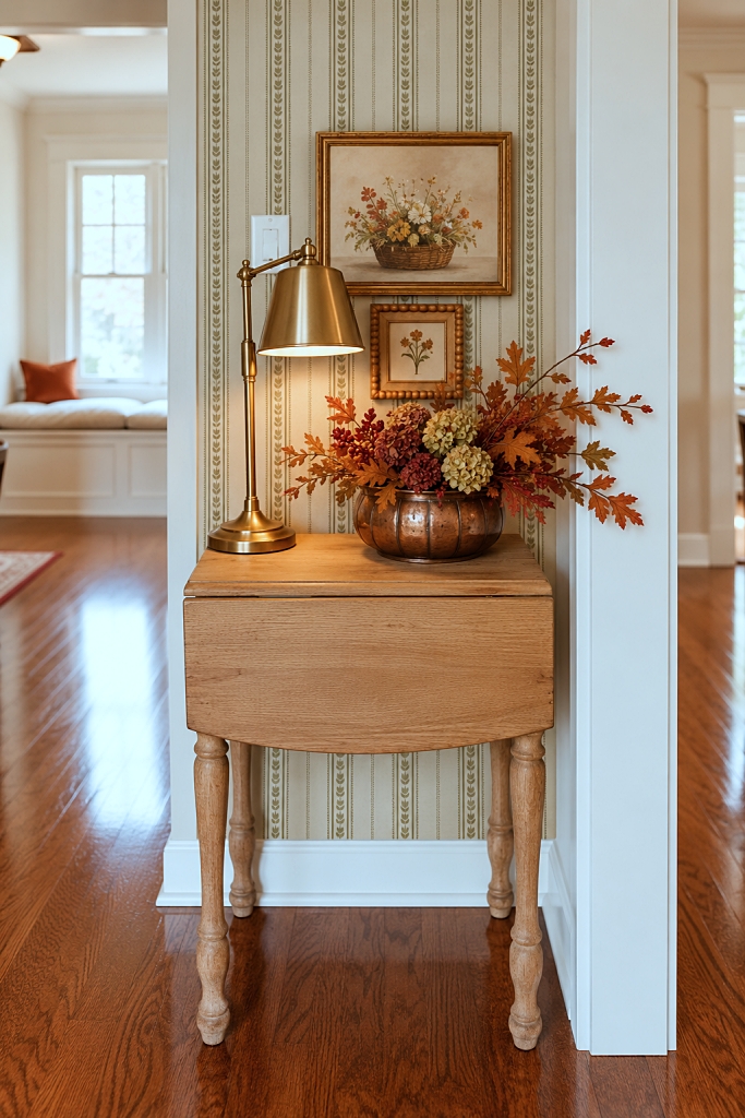 cute entryway decorated for fall