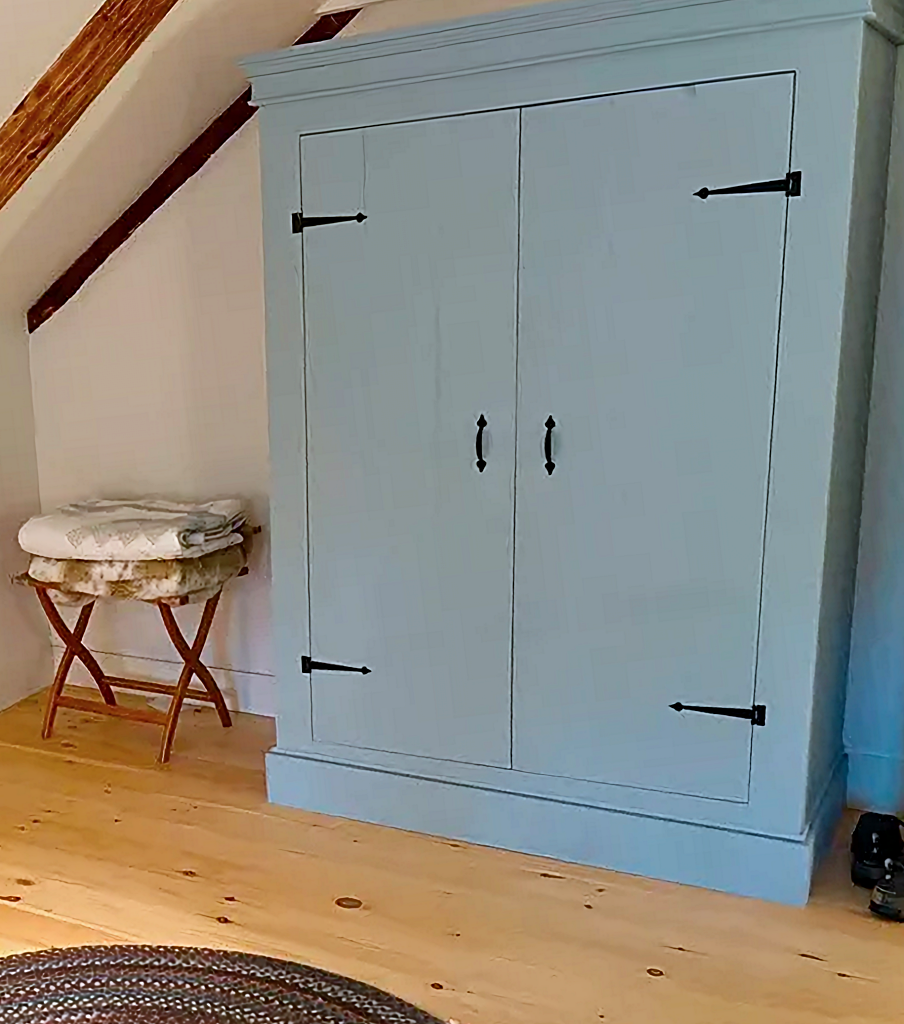 soft blue handmade farmhouse cabinet
