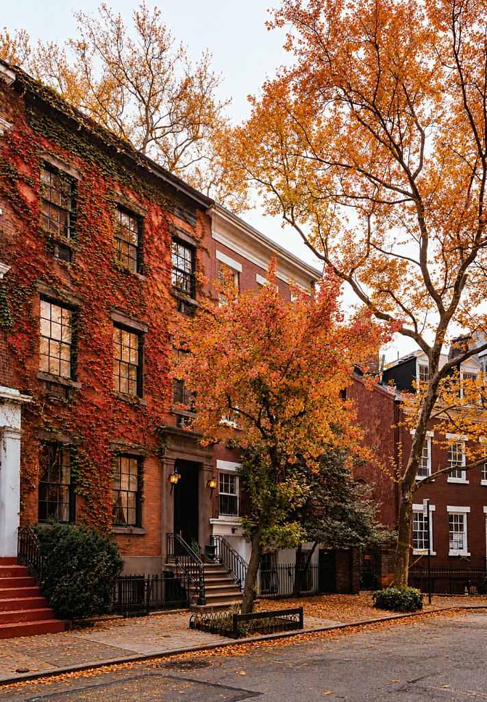 New England row houses in autumn