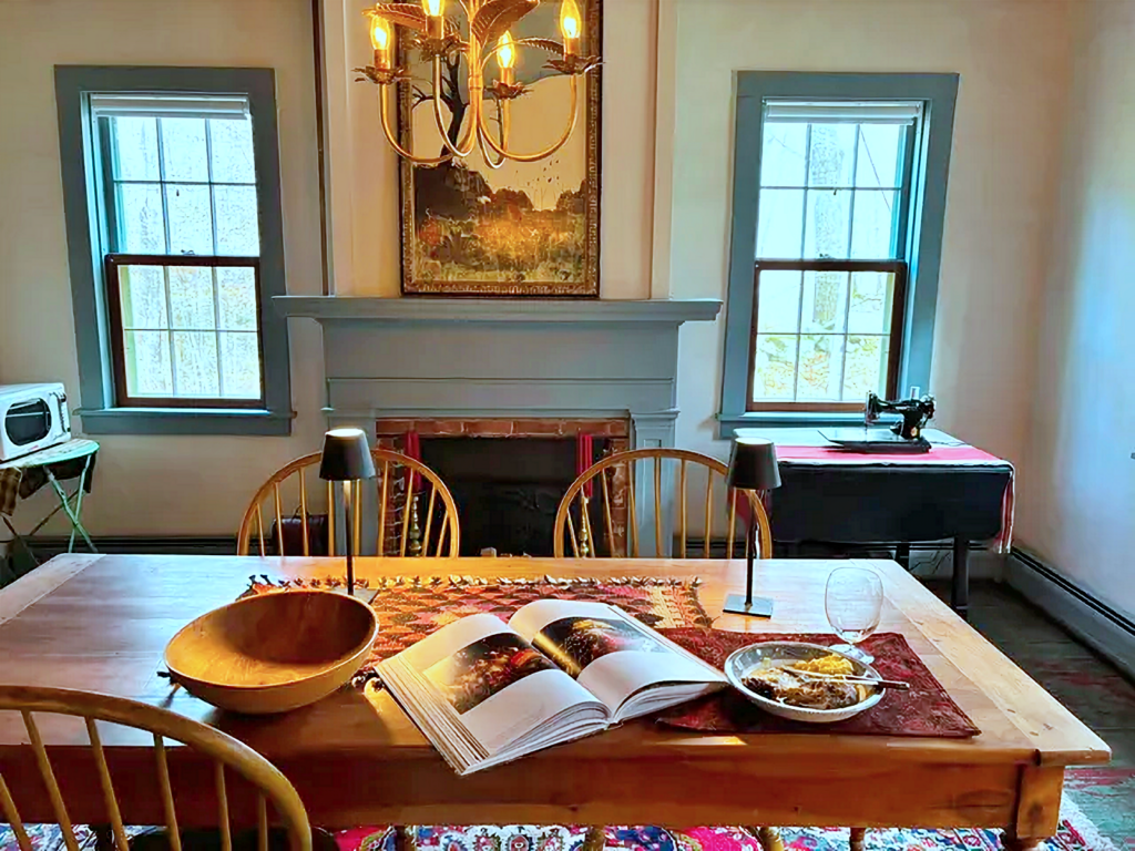 dining room with fireplace in circa-1800 home