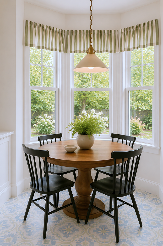 sunny breakfast nook with view of garden