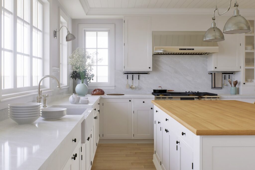 White U-shaped kitchen