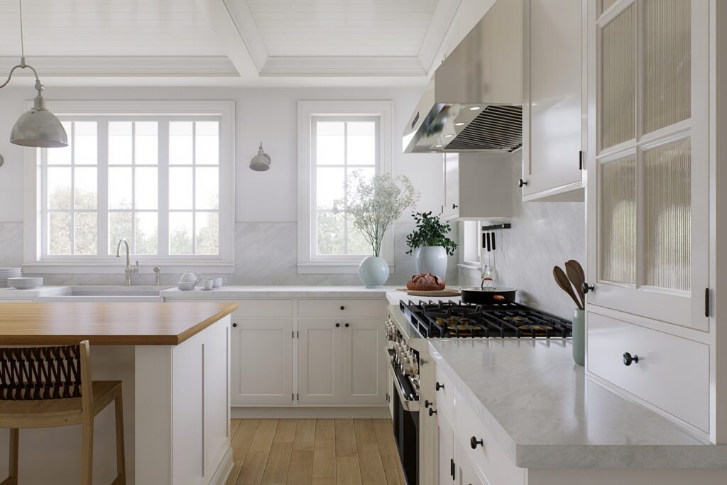 White U-shaped kitchen